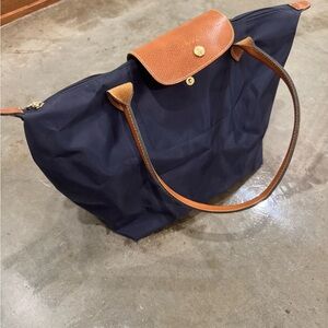 Navy and Brown Longchamp Bag